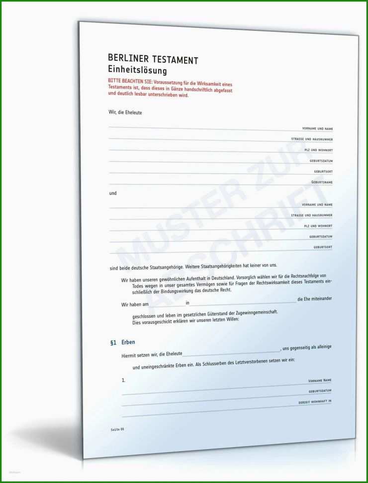 Vorlage Für Berliner Testament Kostenlos