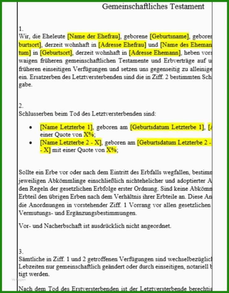 Vorlage Für Ein Handschriftliches Testament