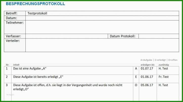 Vorlage Für Ein Protokoll