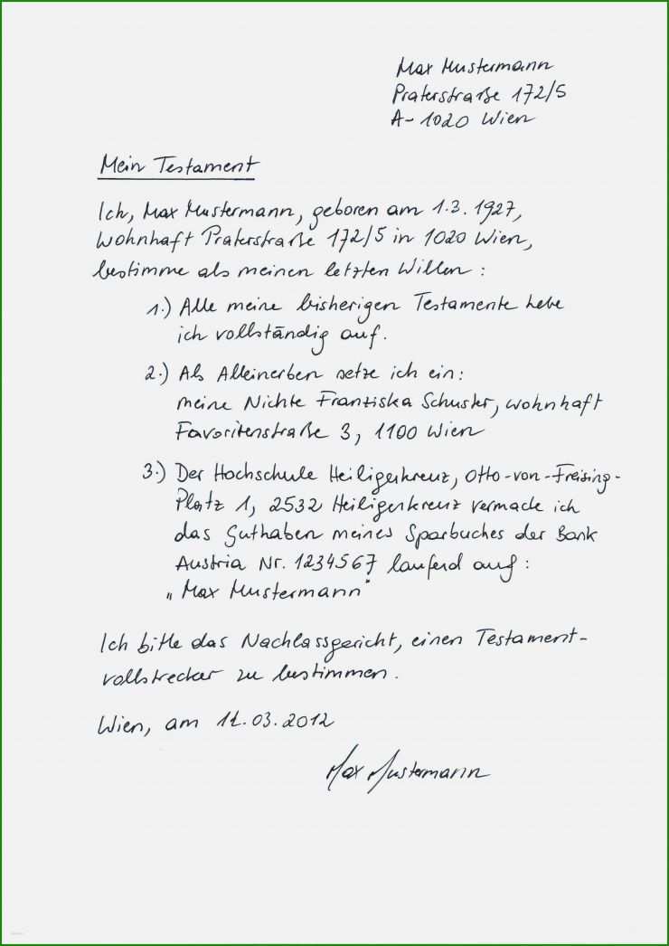 Vorlage Für Testament Kostenlos