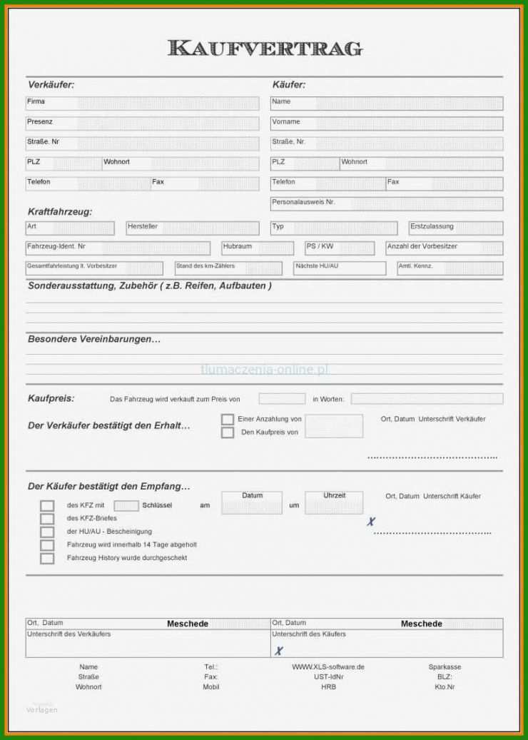 Vorlage Kaufvertrag Word