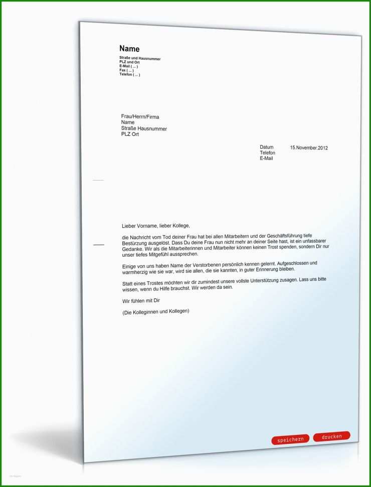 Vorlage Kondolenzschreiben