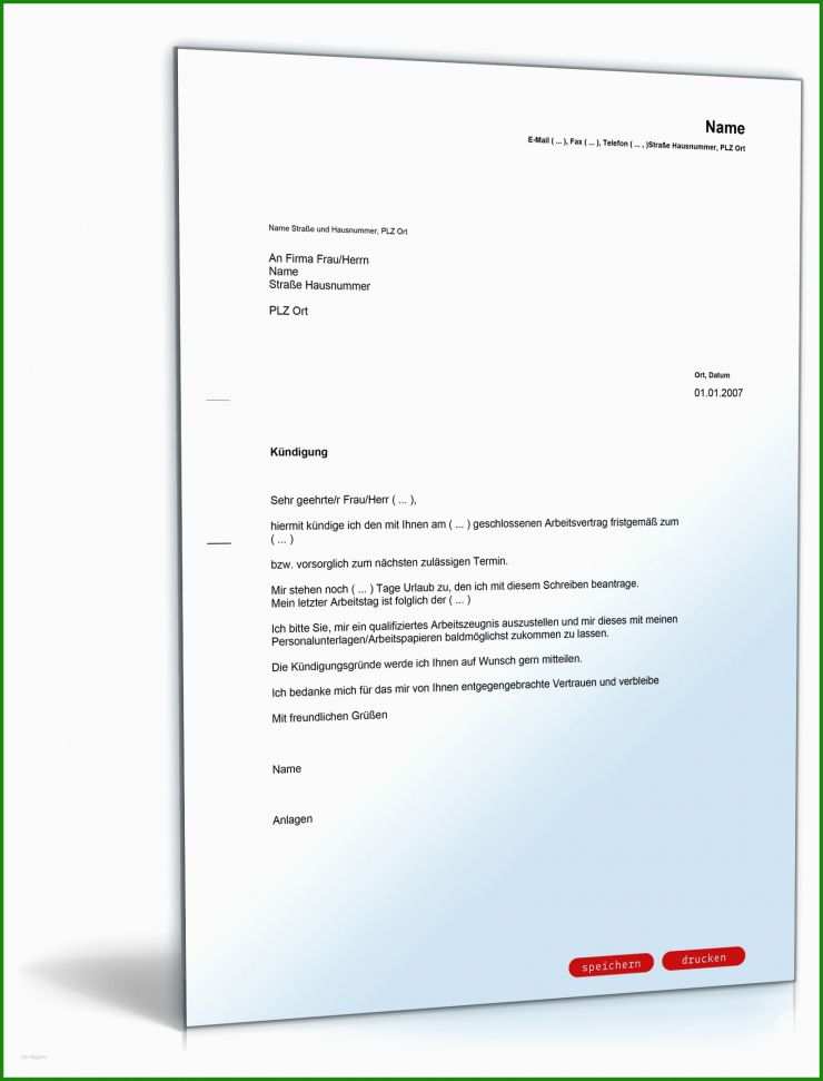 Vorlage Kündigung Arbeitsvertrag Arbeitszeugnis