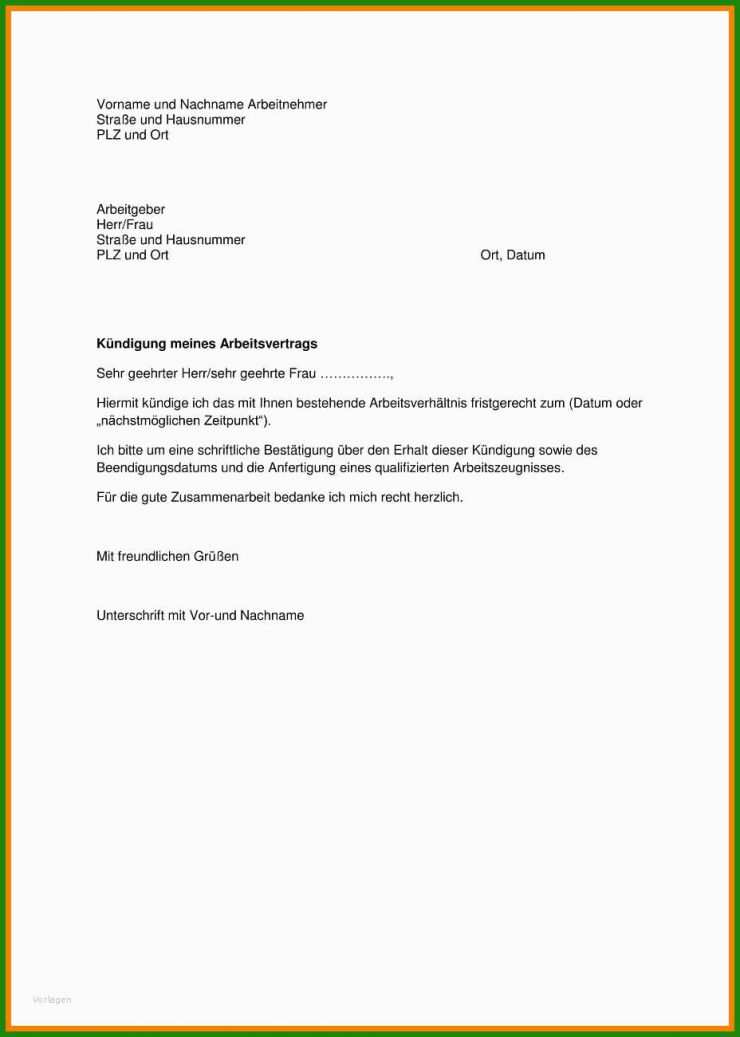 Vorlage Kündigungsbestätigung Mietvertrag