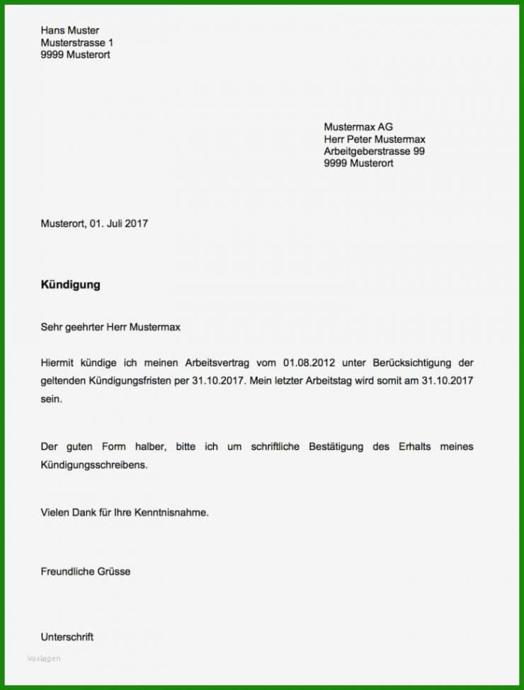 Vorlage Kündiung Arbeitsvertrag