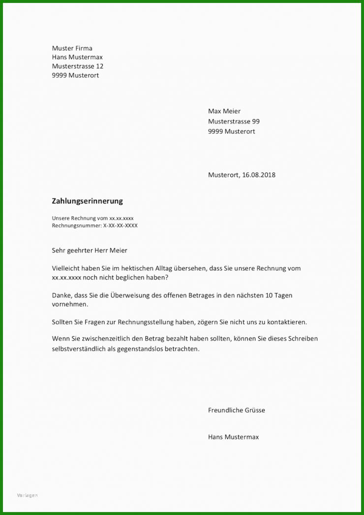 Vorlage Mahnschreiben Rechnung