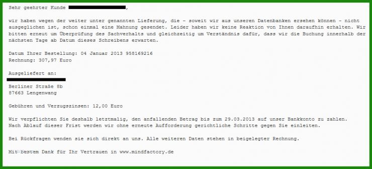Vorlage Mahnung Offene Rechnung