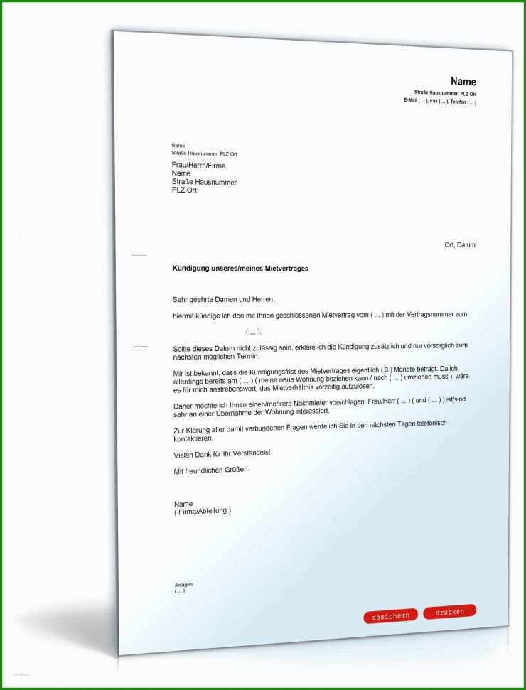 Vorlage Mietvertrag Kündigen Kostenlos