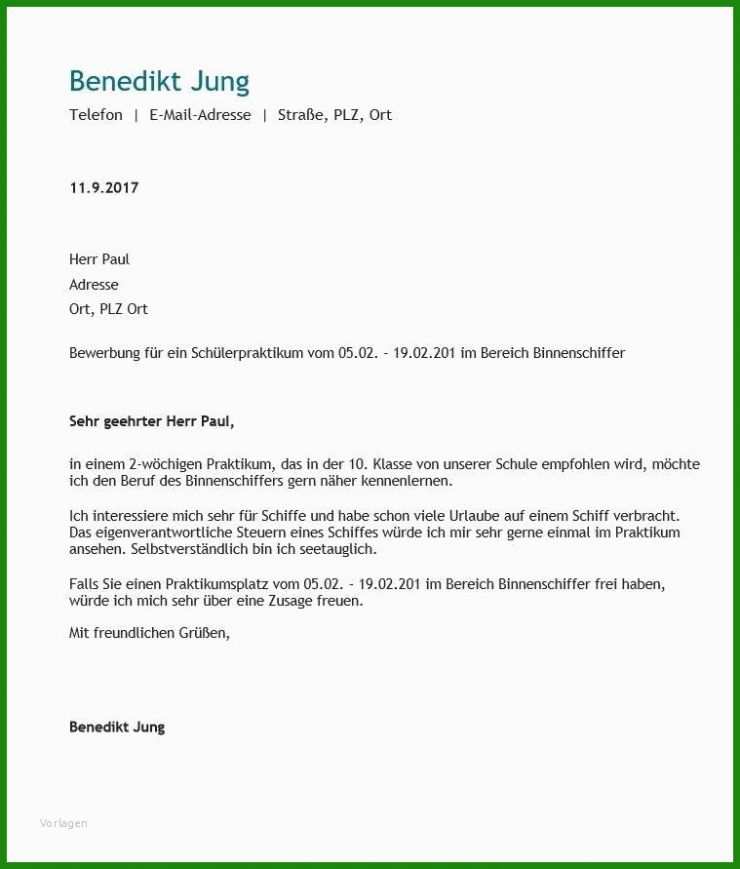 Vorlage Musterbewerbung Praktikum Schüler
