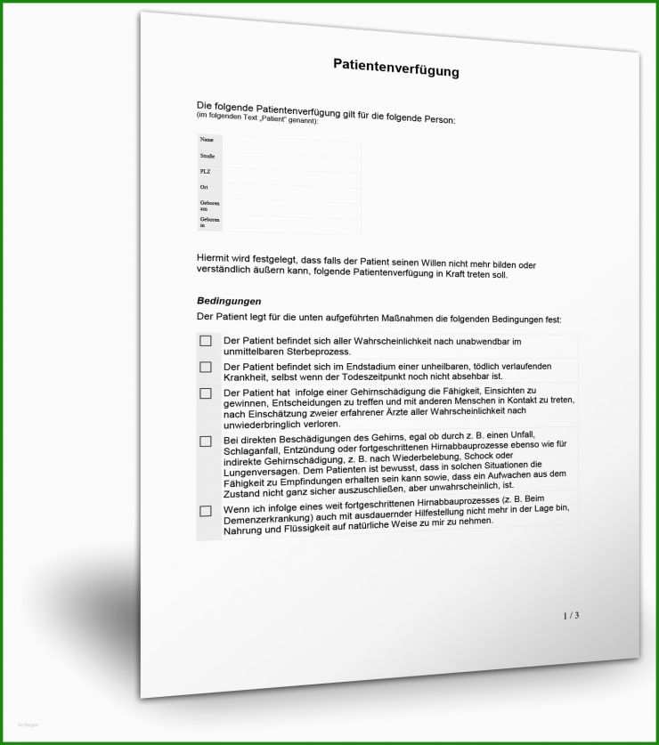 Vorlage Patientenverfügung