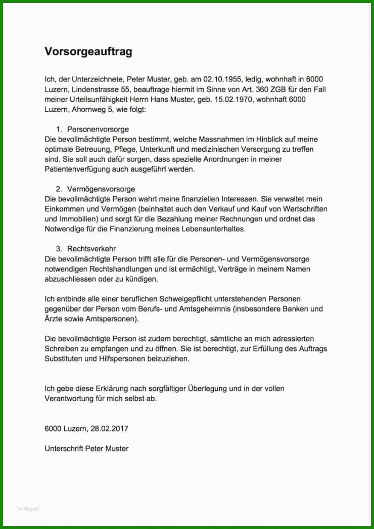 Vorlage Patientenverfügung Schweiz