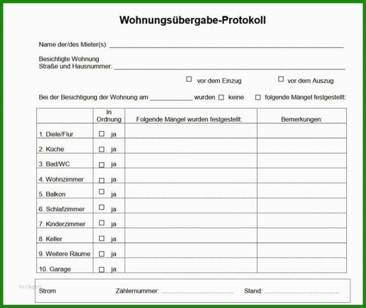 Vorlage Protokoll Wohnungsübergabe