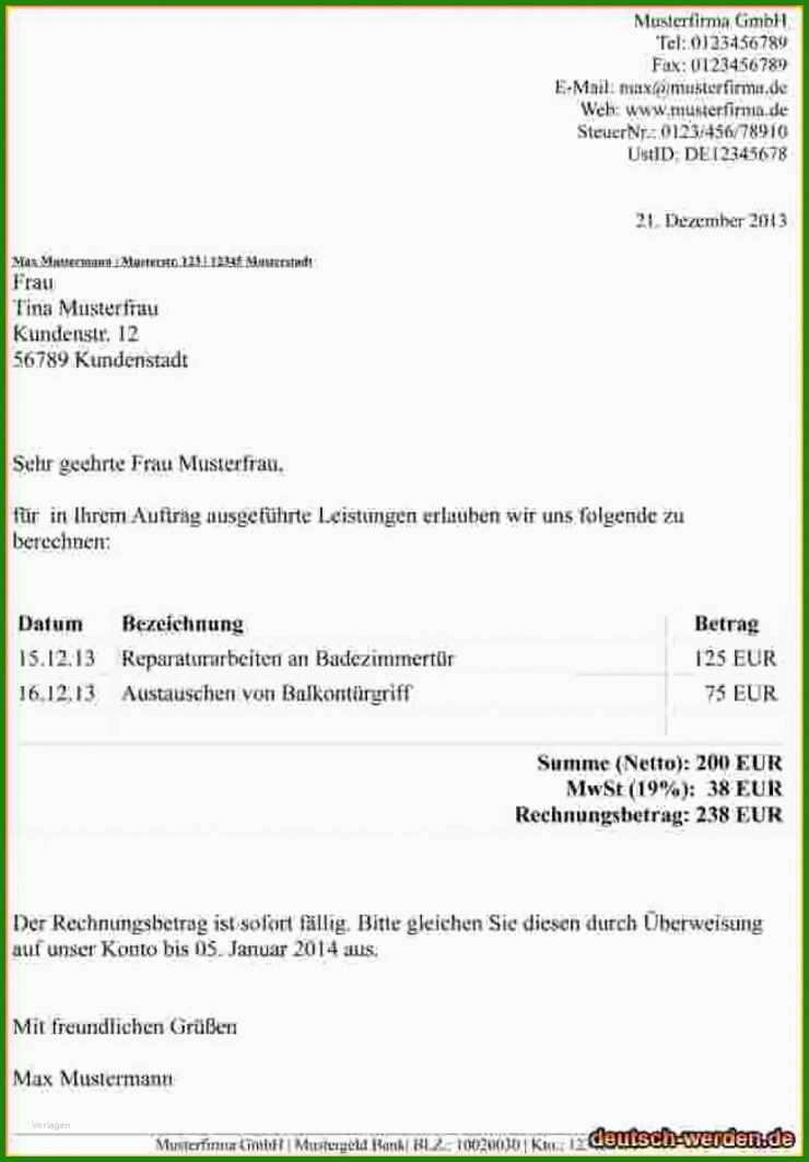 Vorlage Rechnung Dienstleistung