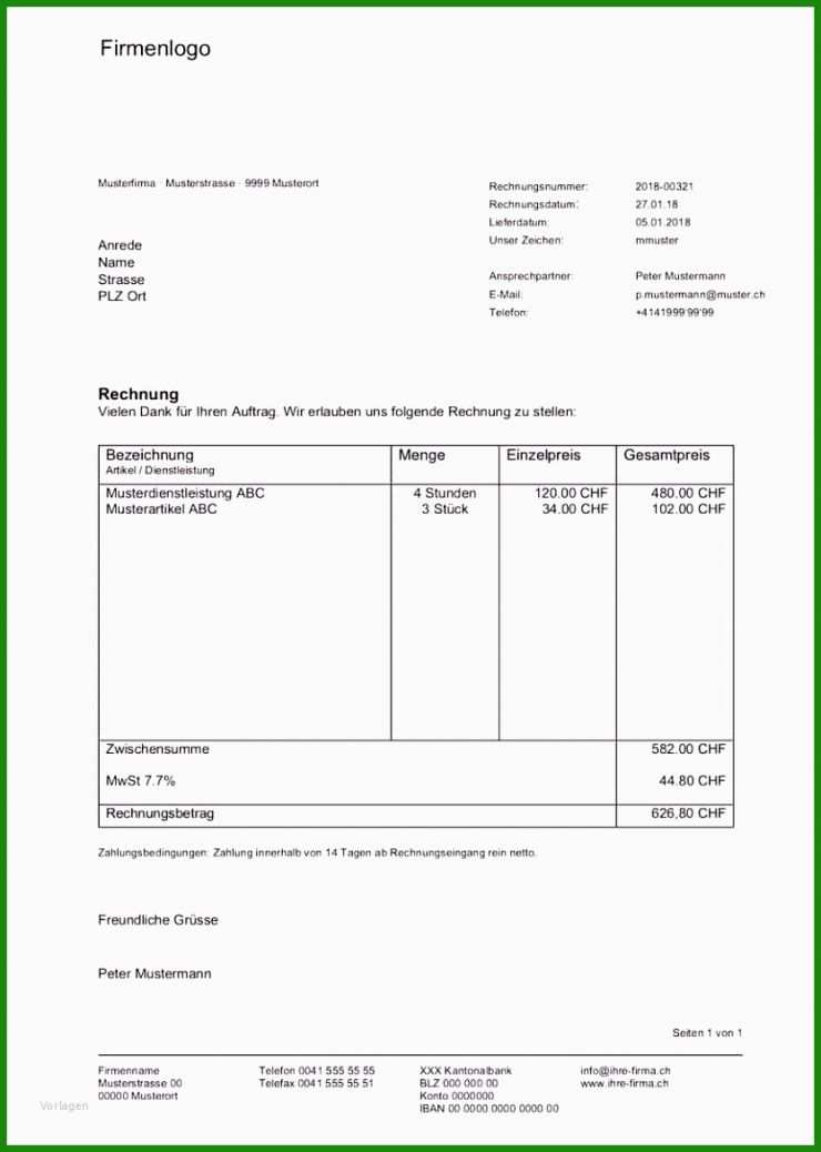 Vorlage Rechnung Erstellen Kostenlos
