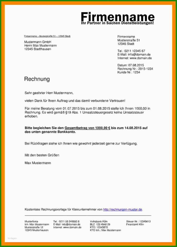 Vorlage Rechnung Freiberufler Ohne Umsatzsteuer