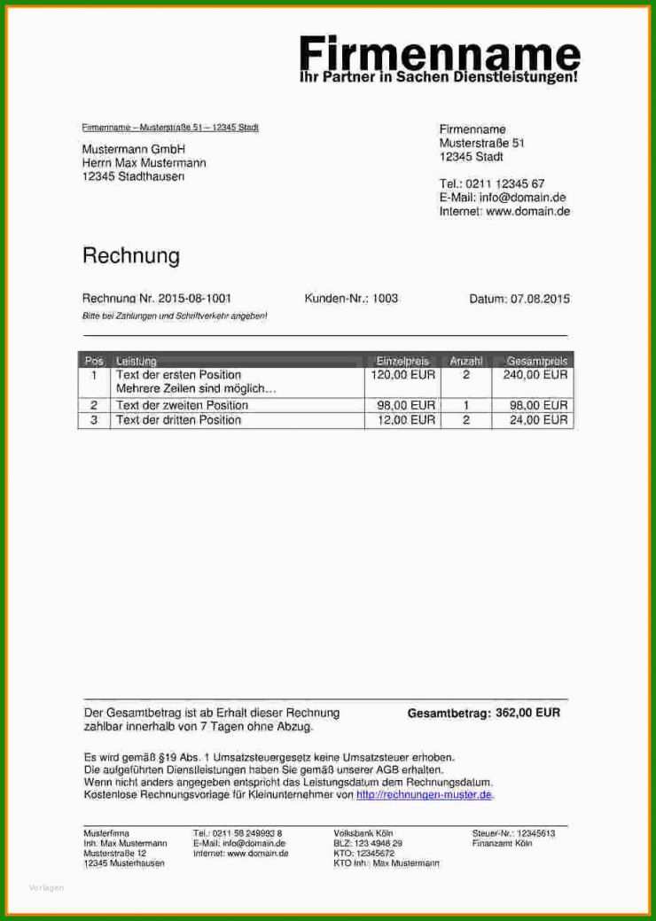 Vorlage Rechnung Für Kleinunternehmer