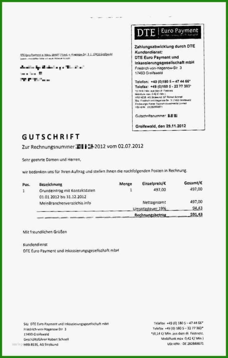 Vorlage Rechnung Gutschrift