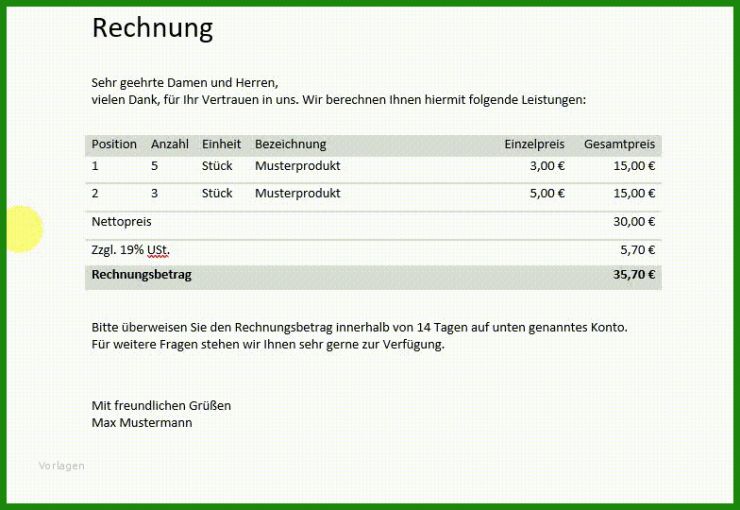 Vorlage Rechnung Innergemeinschaftliche Leistung