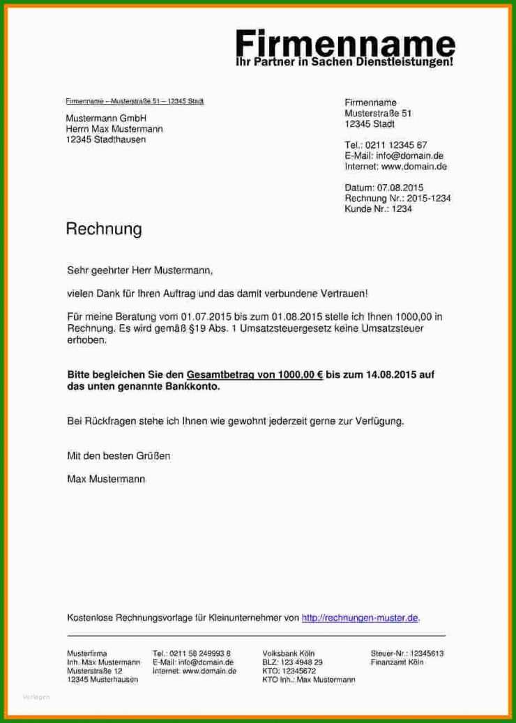 Vorlage Rechnung Kleinunternehmer