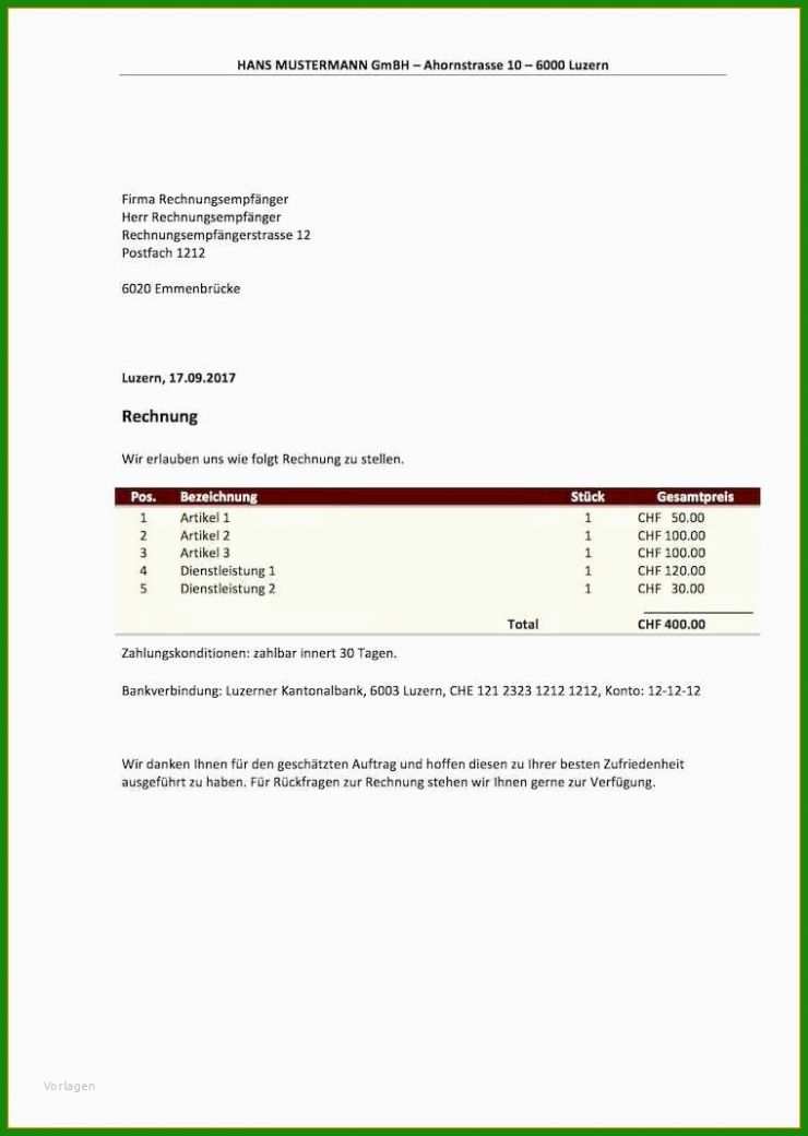 Vorlage Rechnung Kleinunternehmer Dienstleistung