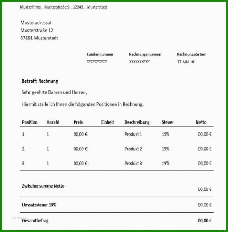 Vorlage Rechnung Mietwagen