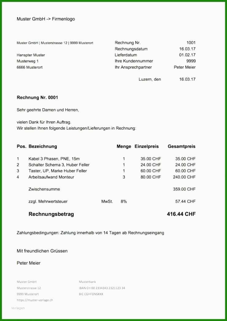 Vorlage Rechnung Nicht Akzeptiert