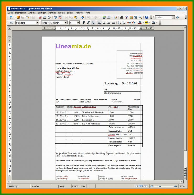 Vorlage Rechnung Openoffice
