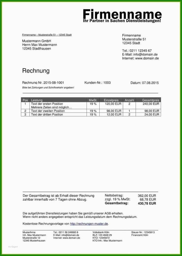 Vorlage Rechnung Privat An Firma