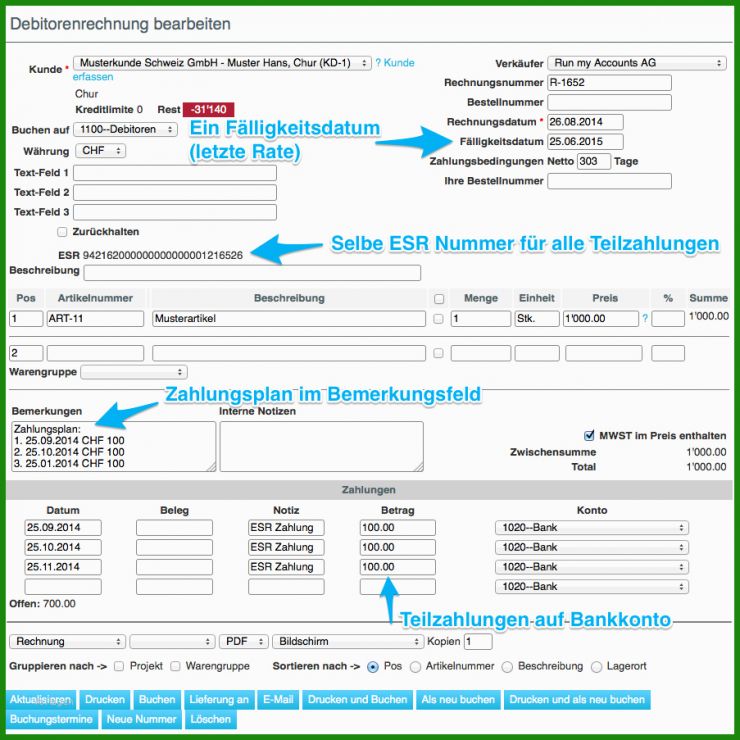 Vorlage Rechnung Ratenzahlung
