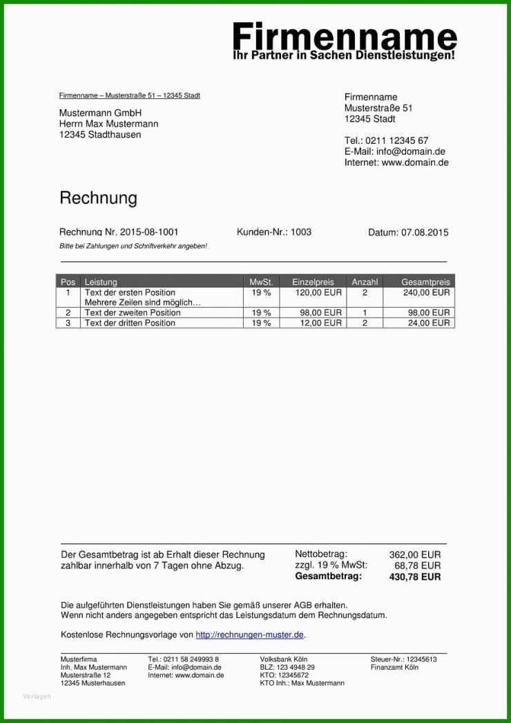 Vorlage Rechnung Word Download Kostenlos