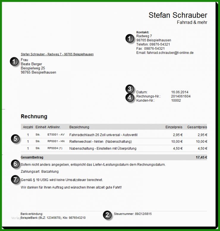 Vorlage Rechnung Word Kleinunternehmer