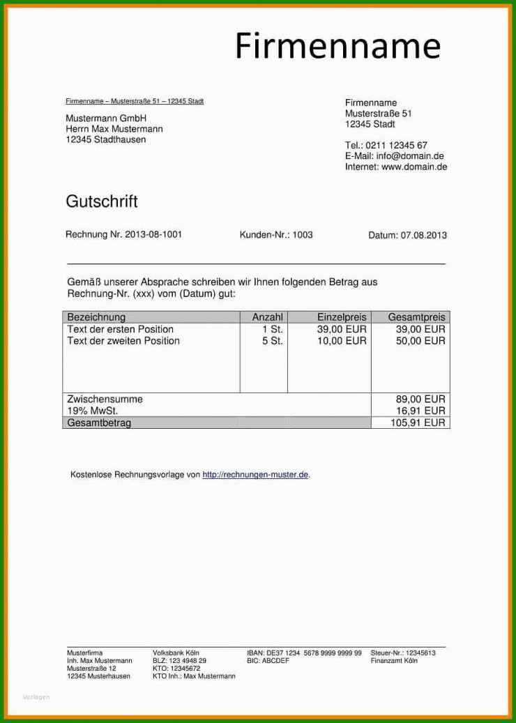 Vorlage Rechnung Word Kostenlos