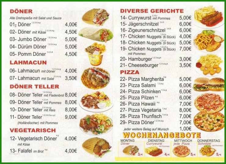 Vorlage Speisekarte Imbiss