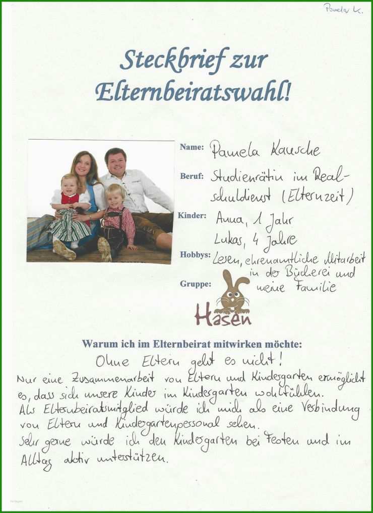 Vorlage Steckbrief Elternbeirat