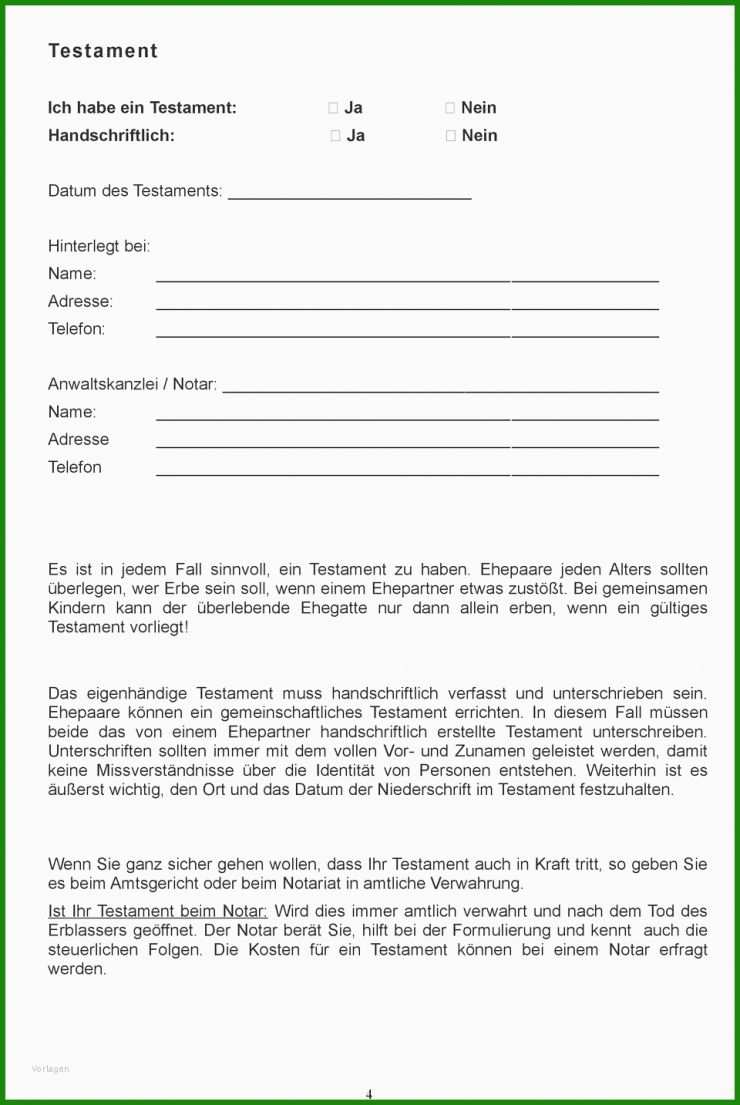 Vorlage Testament Alleinerbe Kostenlos