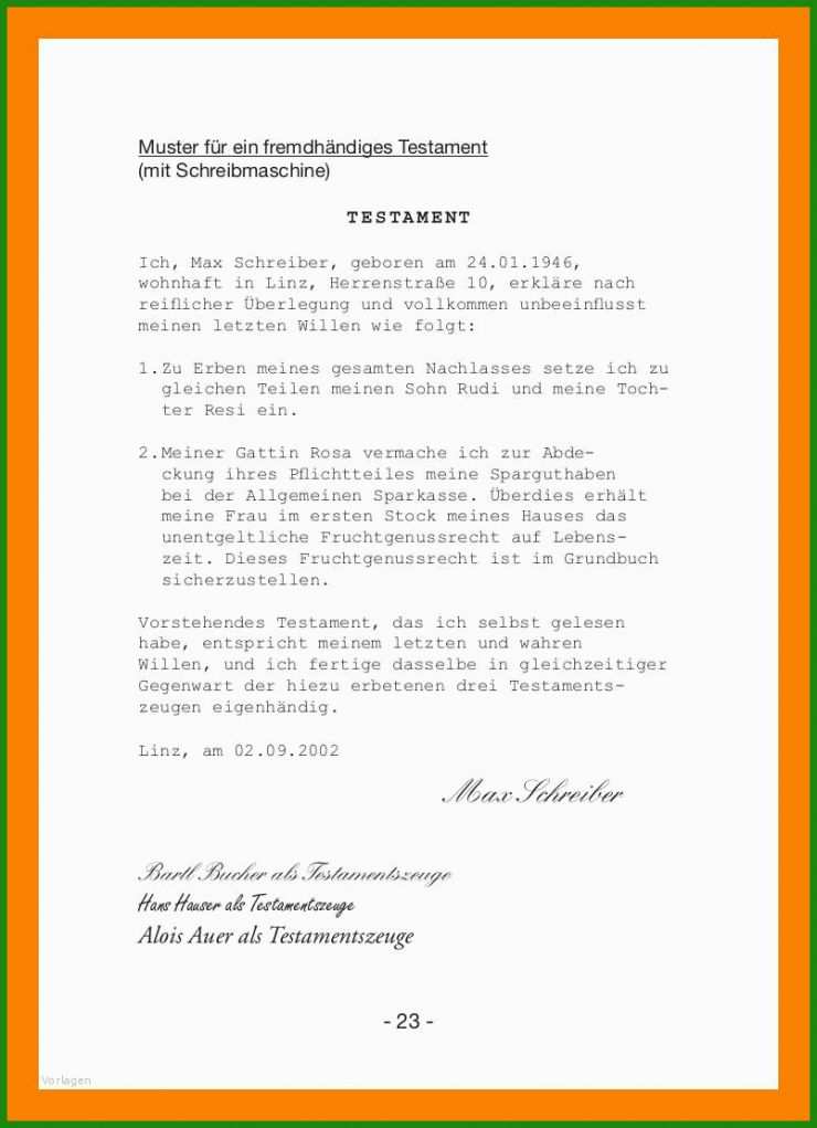 Vorlage Testament österreich