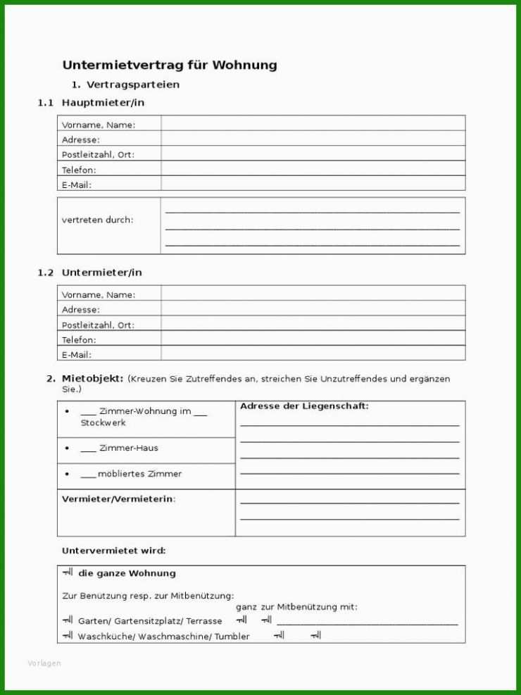 Vorlage Untermietvertrag Proberaum