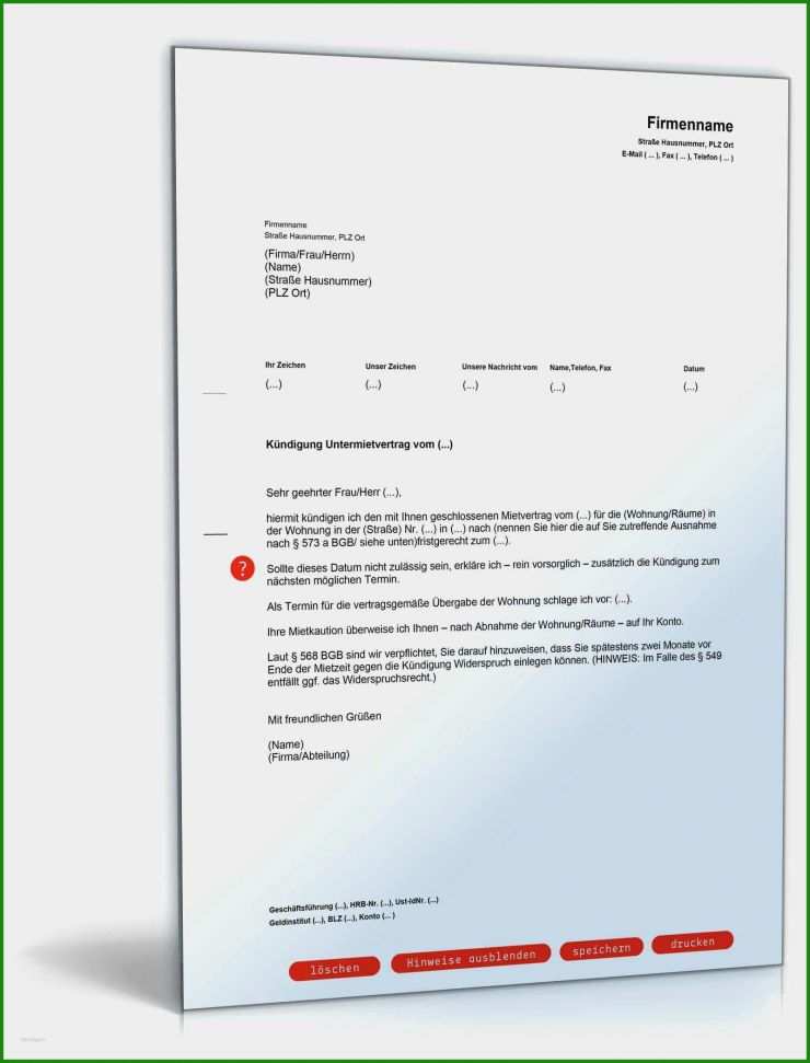 Vorlage Untermietvertrag Wg