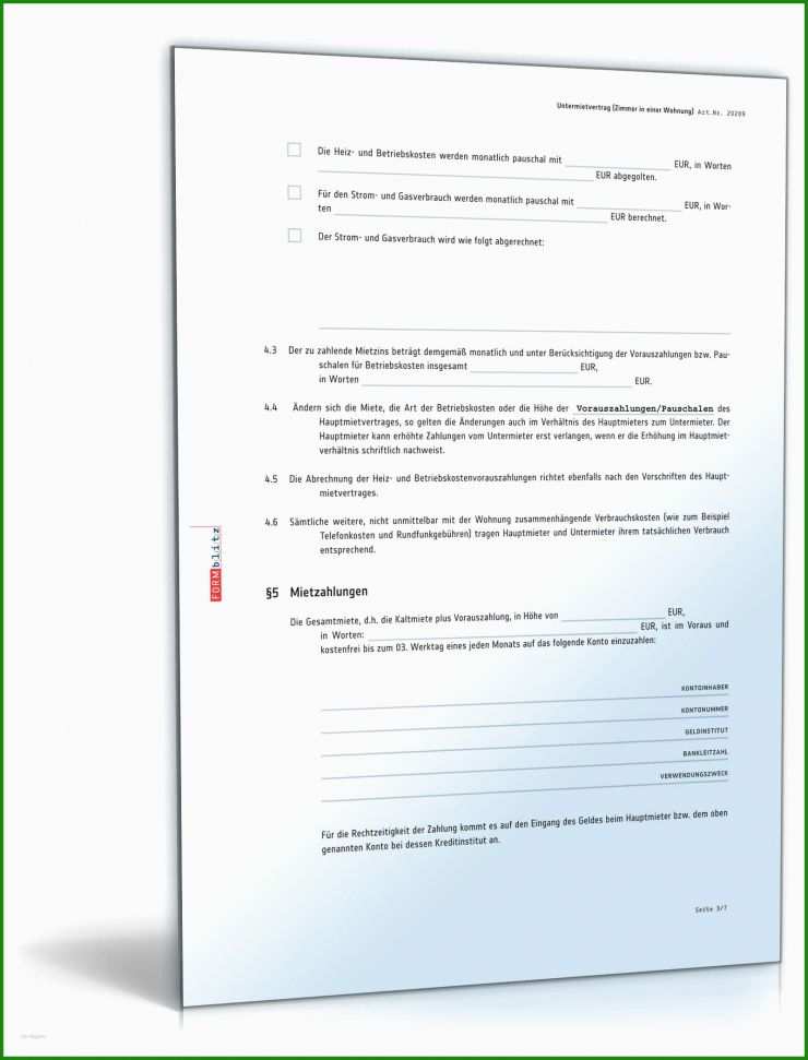 Vorlage Untermietvertrag Wg Zimmer Kostenlos