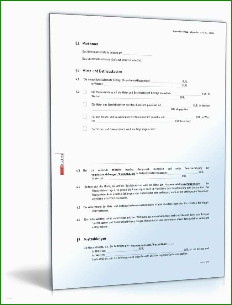 Vorlage Untermietvertrag Wohnung