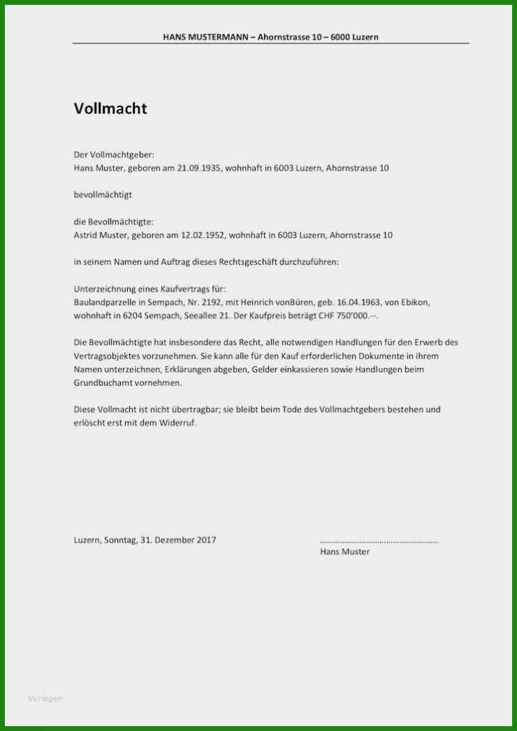 Vorlage Vollmacht Schweiz