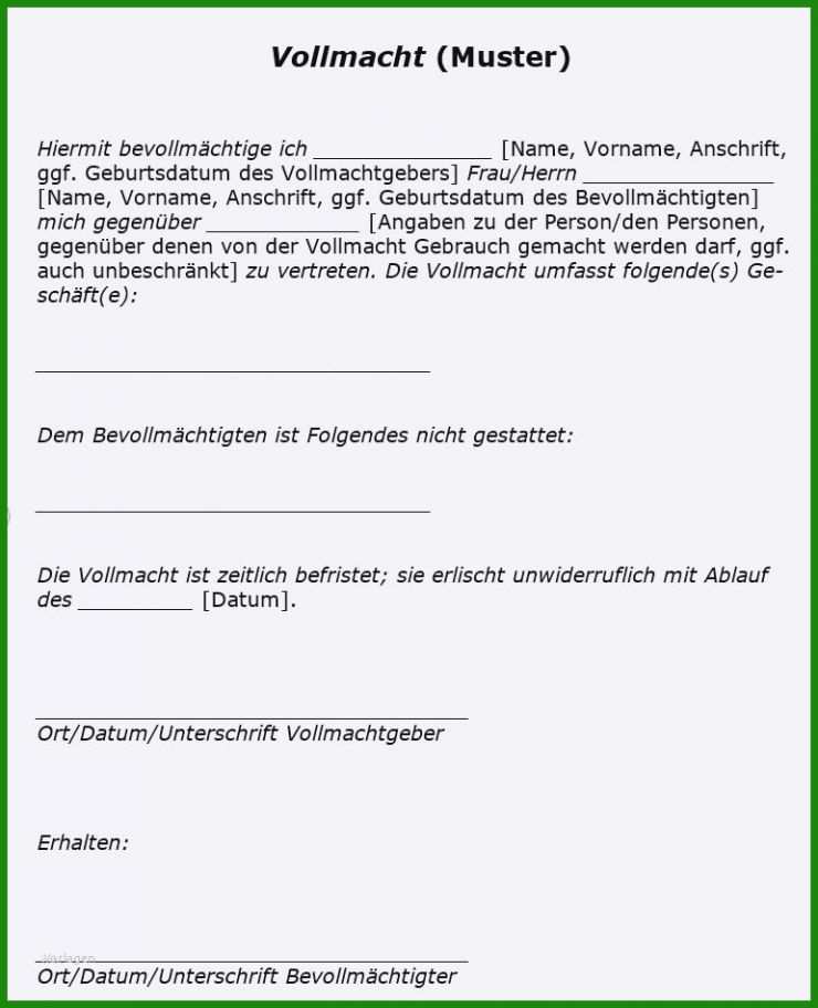 Vorlage Vollmacht Unterschrift