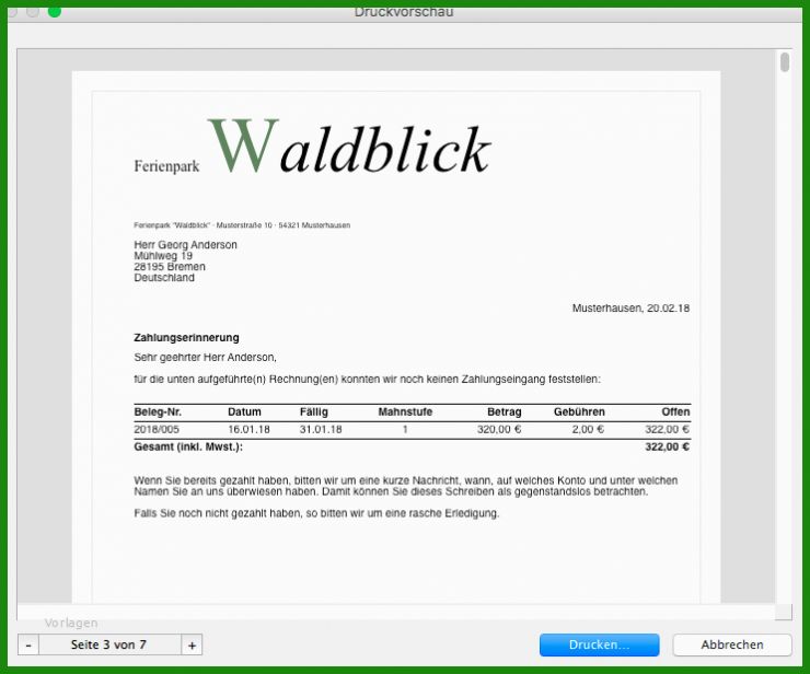 Vorlage Zahlungserinnerung Rechnung