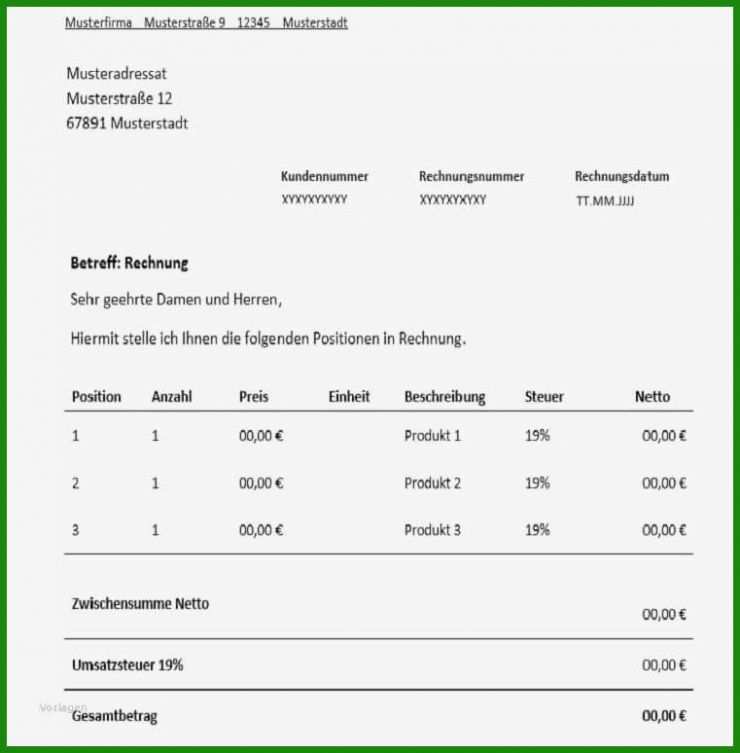 Vorlagen Rechnung Schreiben
