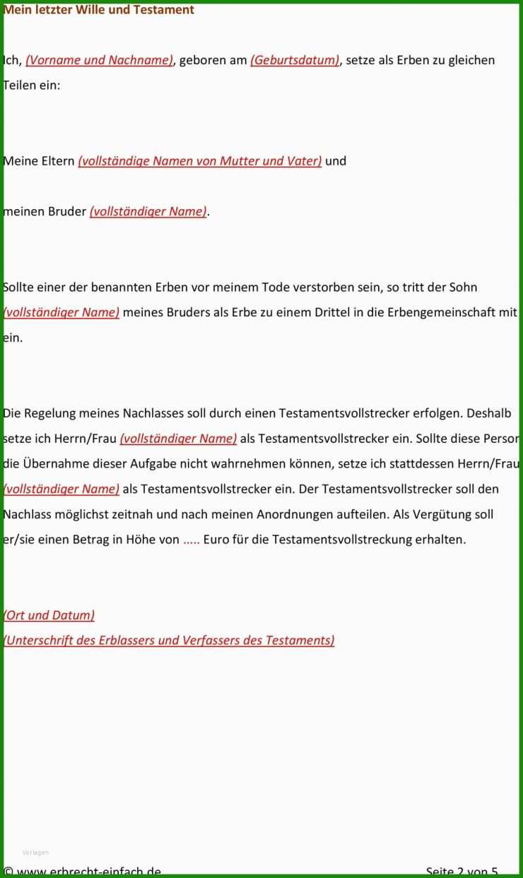 Vormundschaft Testament Muster