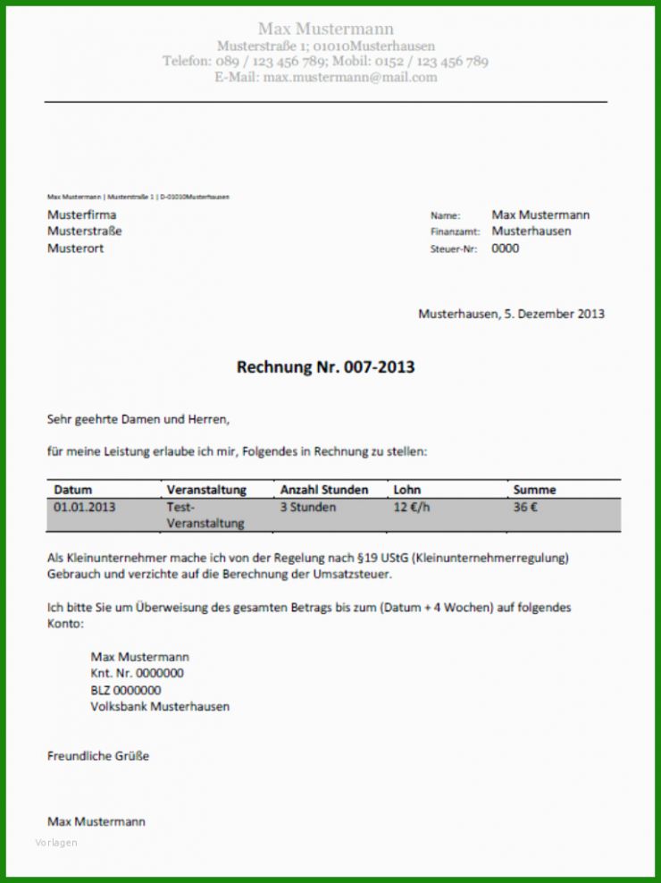Was Muss Auf Einer Rechnung Stehen Muster