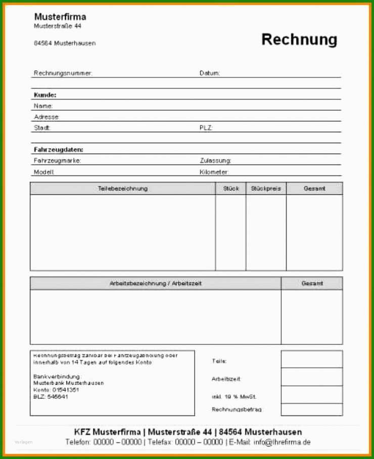 Werkstatt Rechnung Vorlage