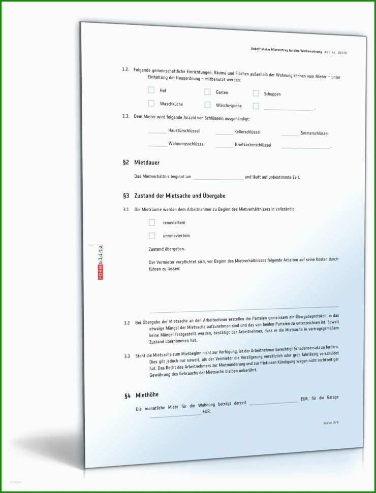 Werkswohnung Mietvertrag Muster