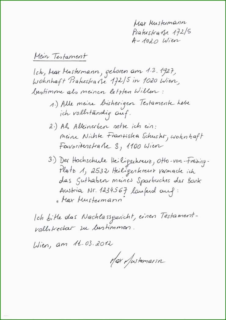 Wie Schreibe Ich Mein Testament Vorlage