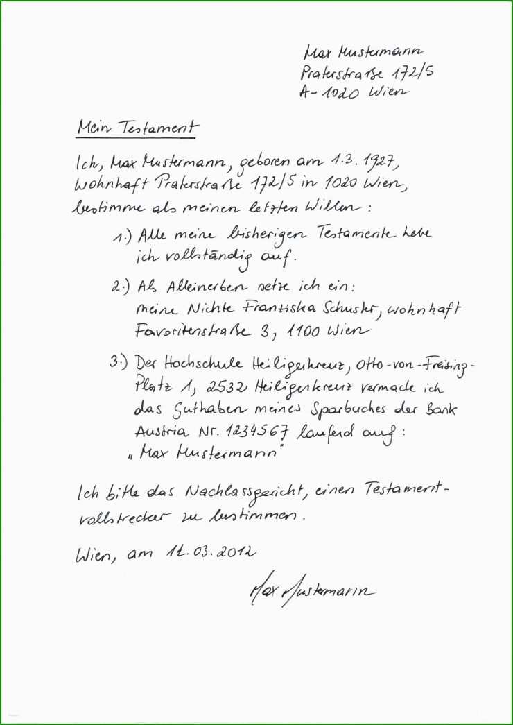 Wie Verfasse Ich Ein Testament Muster
